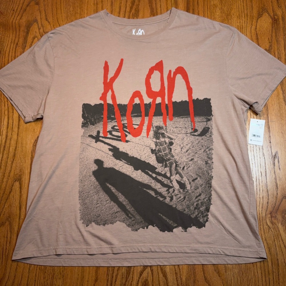 Korn T-Shirt Mens XL Tan Distressed 1995 Tour Graphic Oversized Band Tee